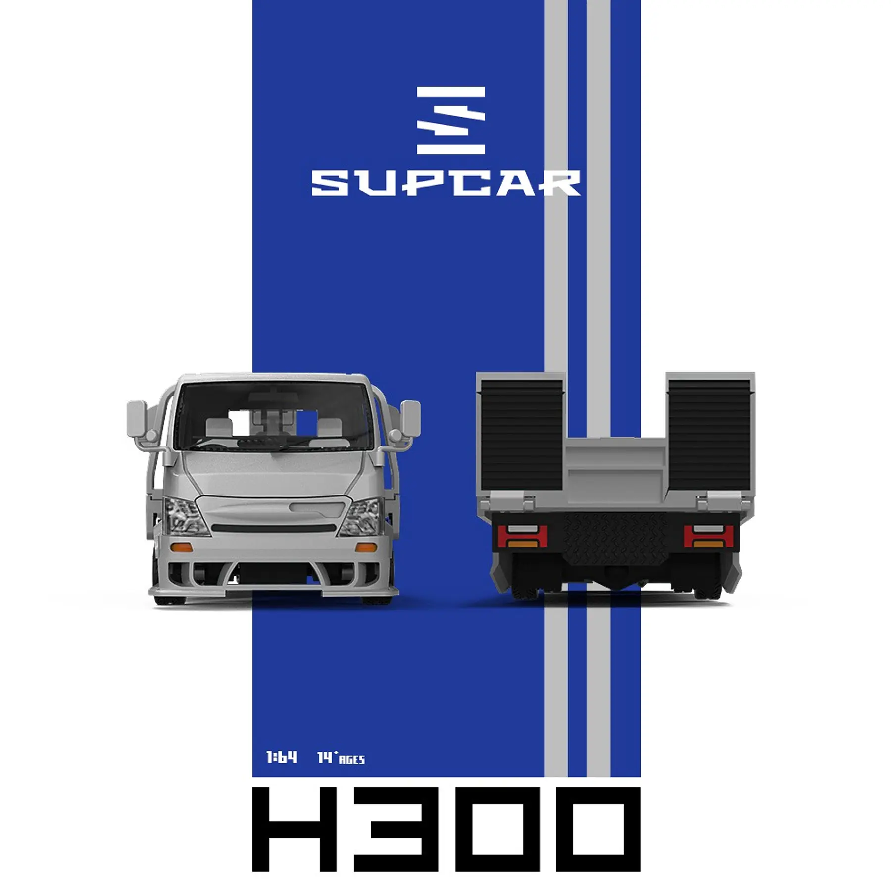 SupCar 1:64 H300 Flatbed Transport Trailer - Silver Blue. 