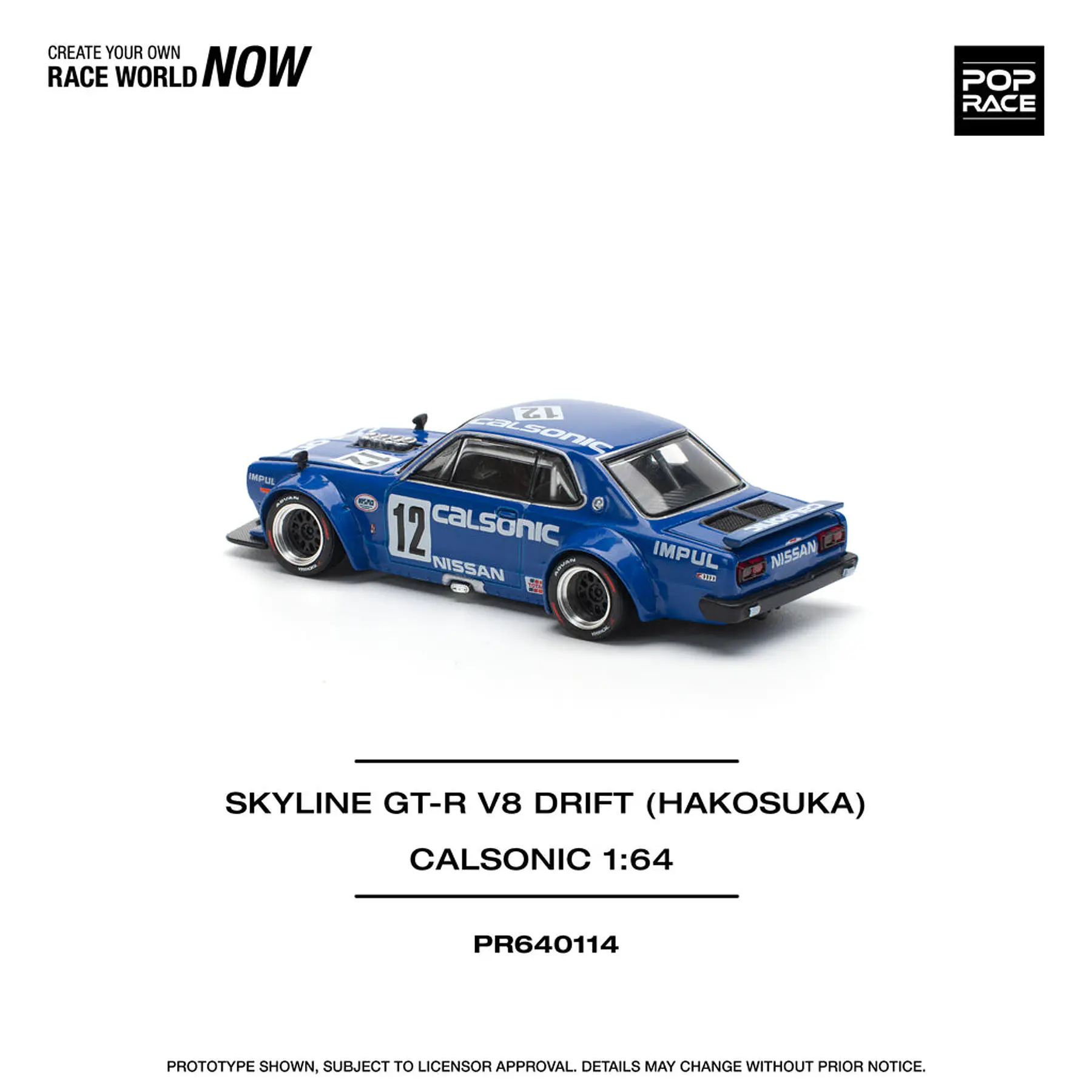 Pop Race 1:64 Nissan Skyline GT-R V8 DRIFT (HAKOSUKA) - CALSONIC