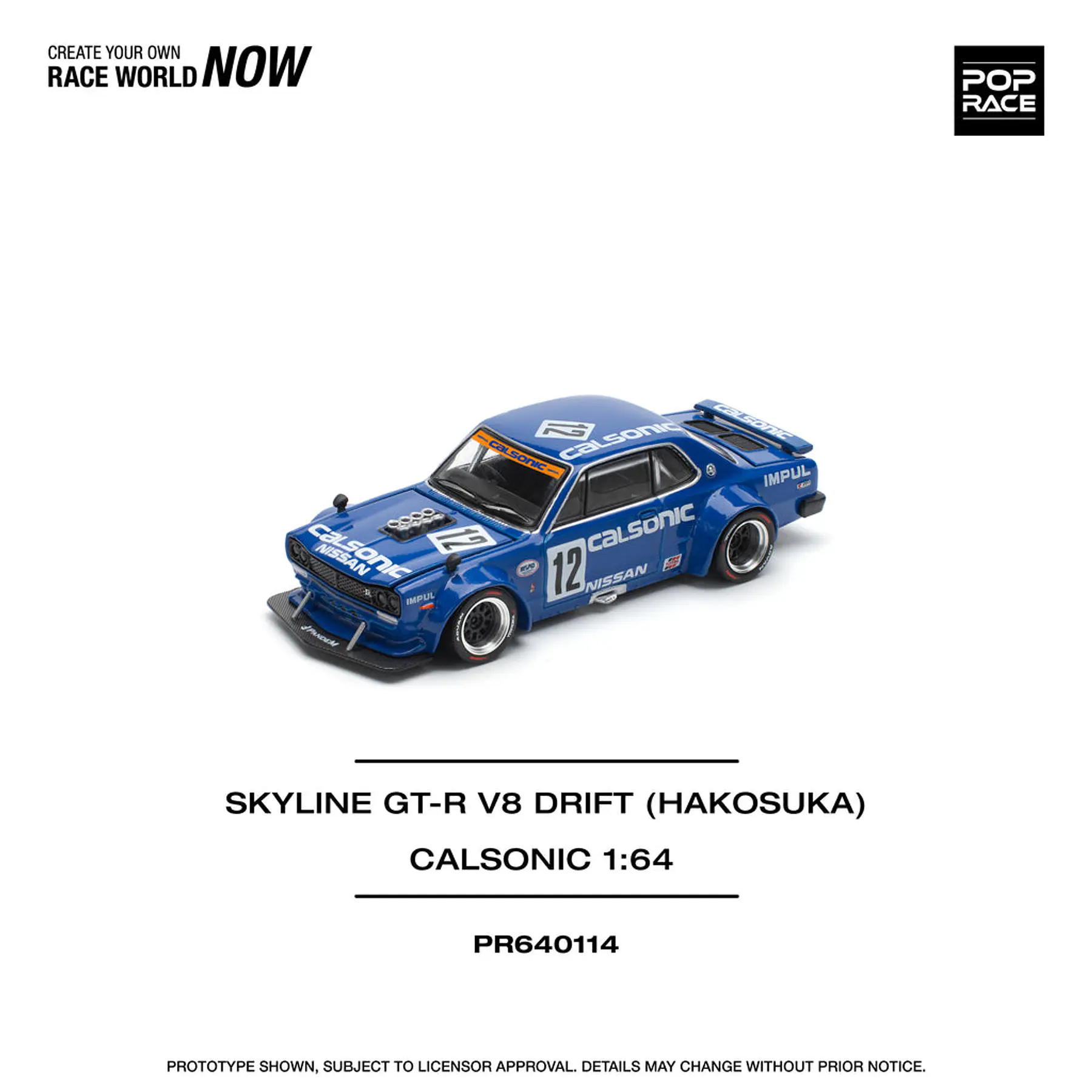 Pop Race 1:64 Nissan Skyline GT-R V8 DRIFT (HAKOSUKA) - CALSONIC