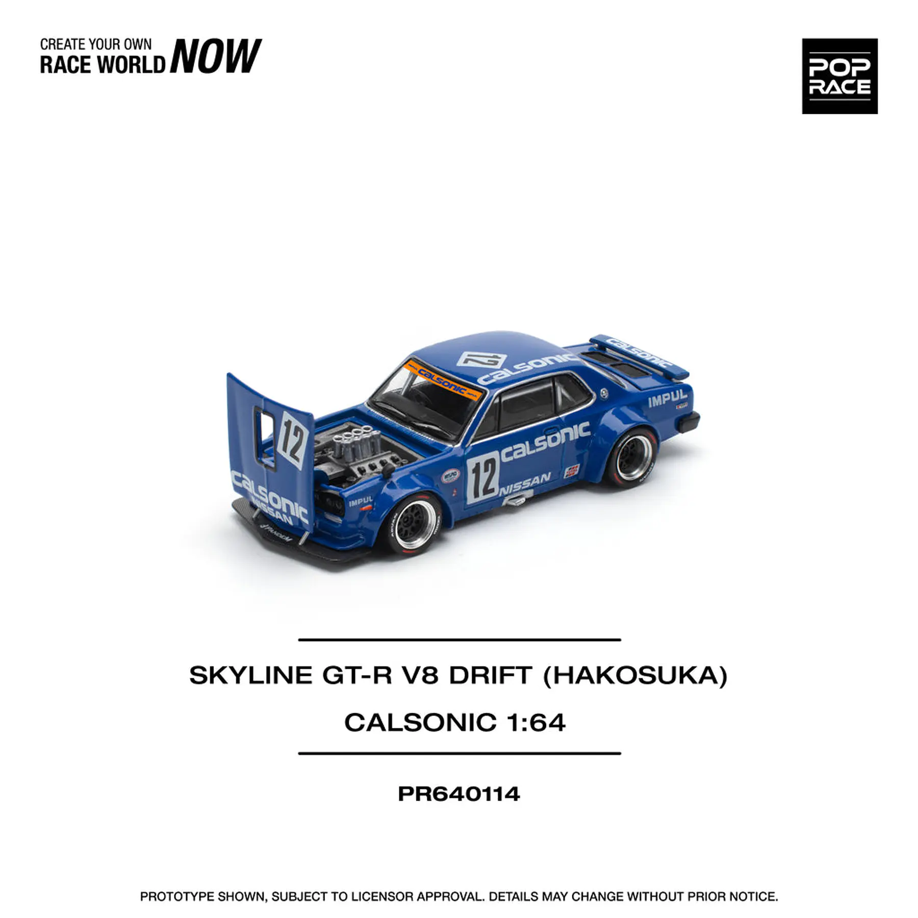 Pop Race 1:64 Nissan Skyline GT-R V8 DRIFT (HAKOSUKA) - CALSONIC