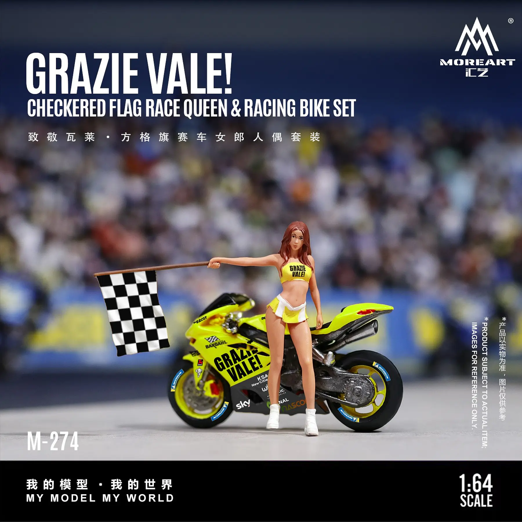 (PREVENTA) MoreArt 1:64 Motorcycle Grazie Vale Flag Racing with Girl Doll Resin Model