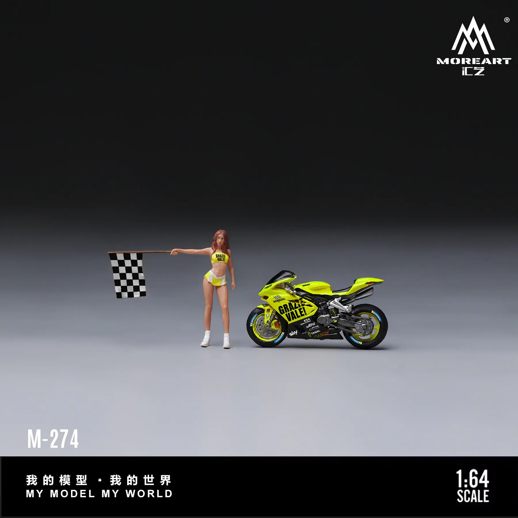 (PREVENTA) MoreArt 1:64 Motorcycle Grazie Vale Flag Racing with Girl Doll Resin Model