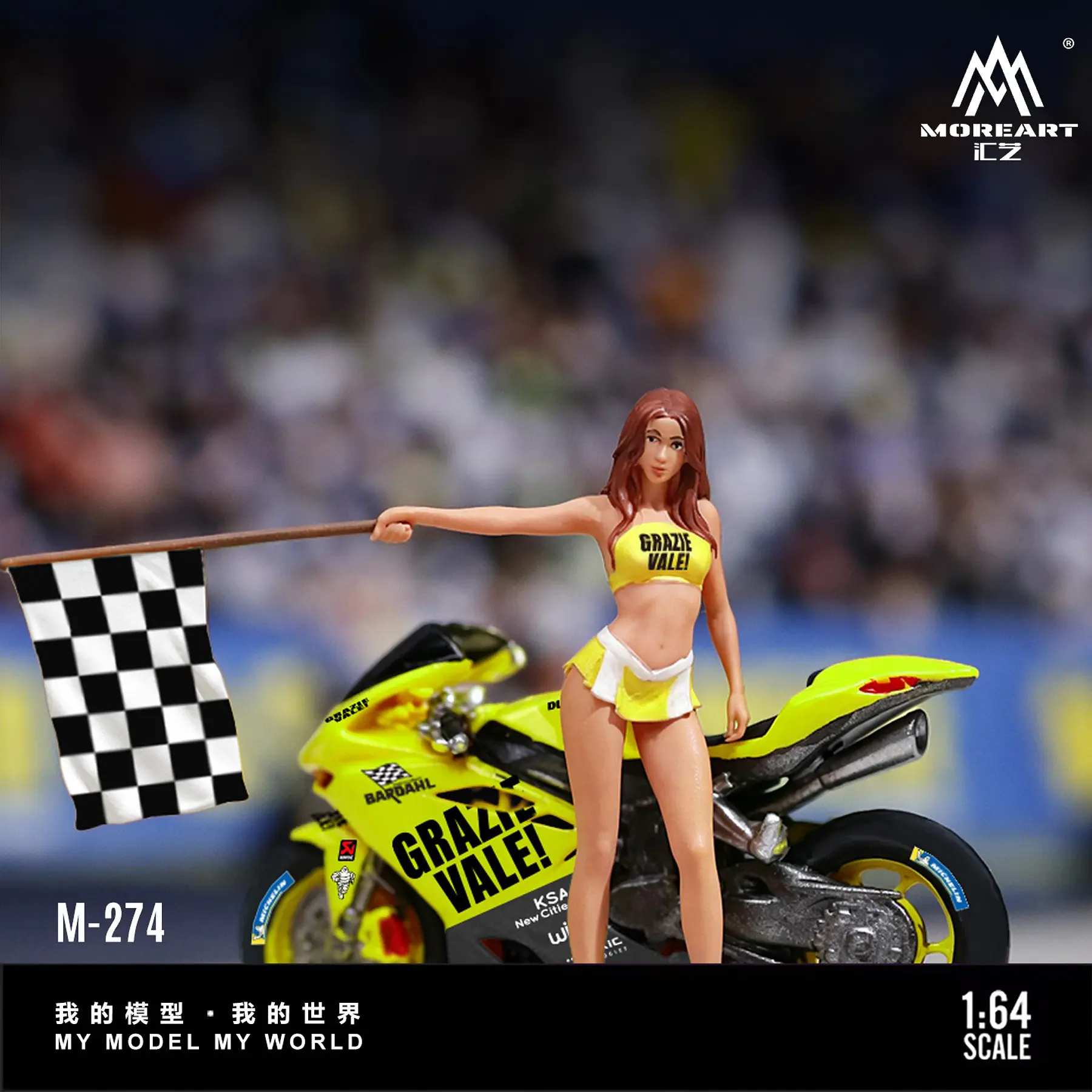 (PREVENTA) MoreArt 1:64 Motorcycle Grazie Vale Flag Racing with Girl Doll Resin Model