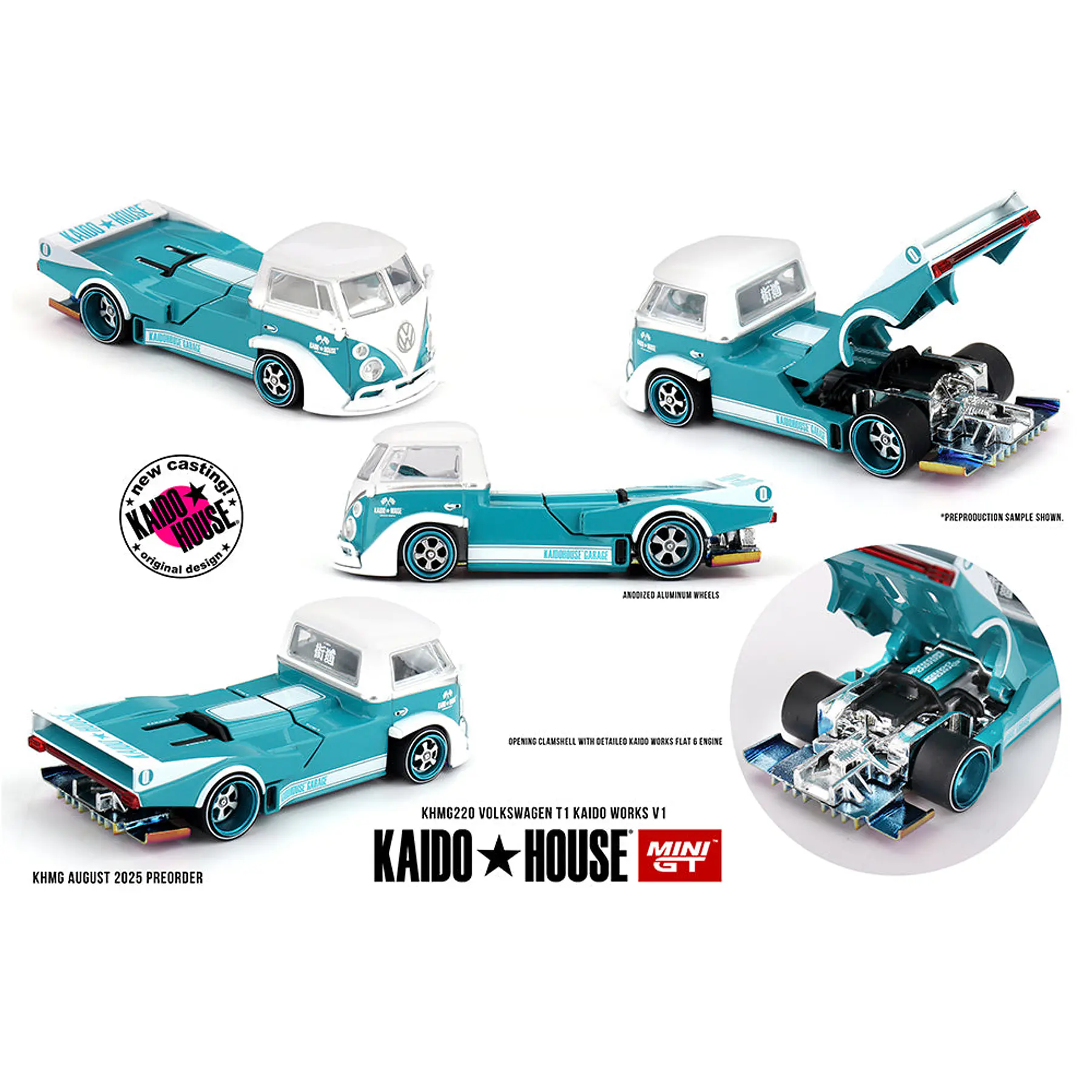 Kaido House x Mini GT Volkswagen T1 KAIDO WORKS V1 – Turquoise/White