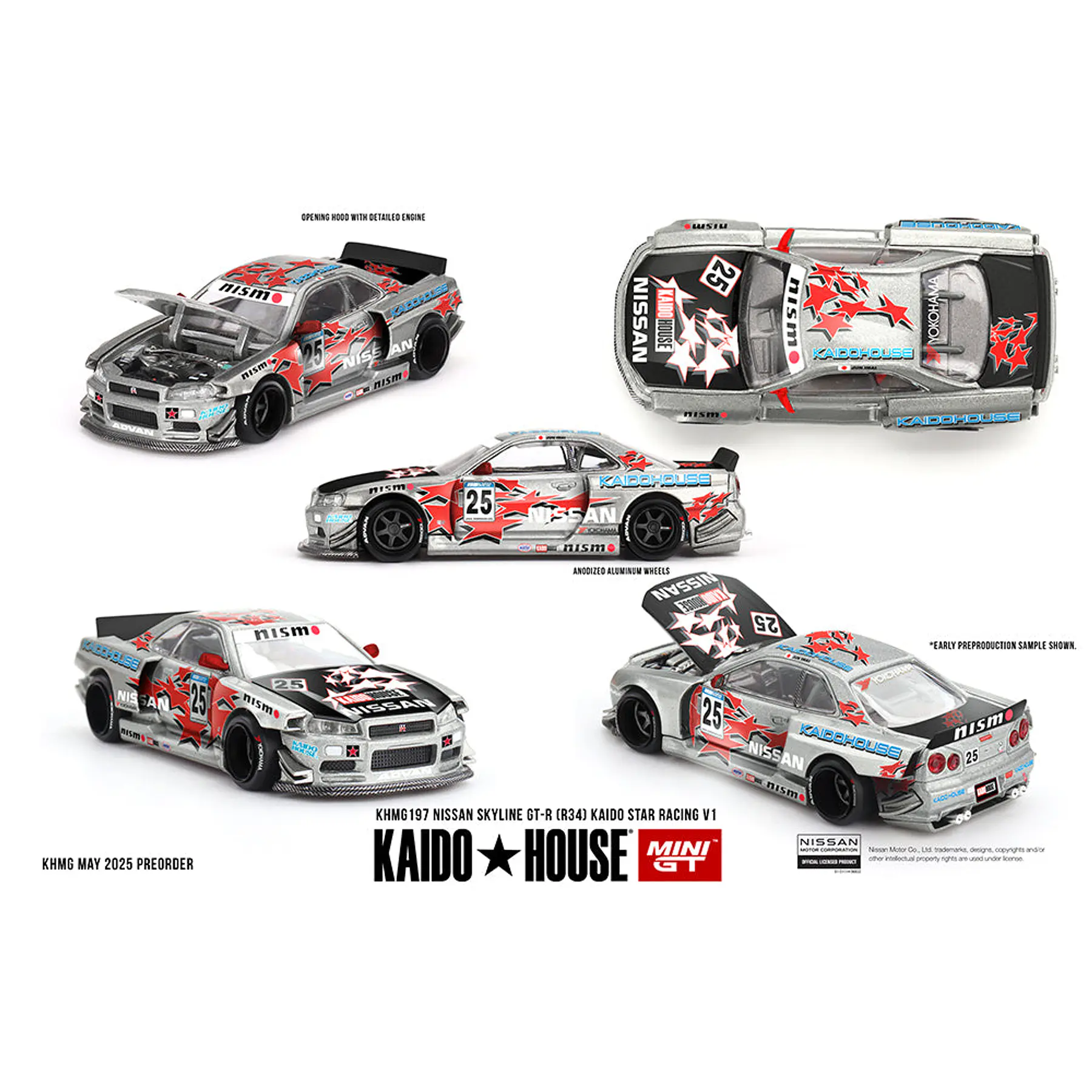 Kaido House x Mini GT 1:64 Nissan Skyline GT-R (R34) Kaido Star Racing V1- Silver