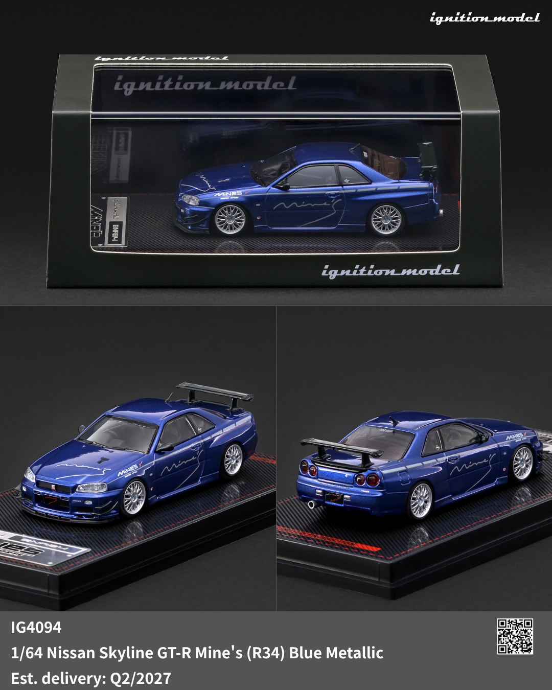 Ignition Model 1:64 Nissan Skyline GT-R Mine's (R34) Blue Me