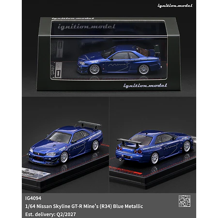(PREVENTA) Ignition Model 1:64 Nissan Skyline GT-R Mine's (R34) Blue Metallic