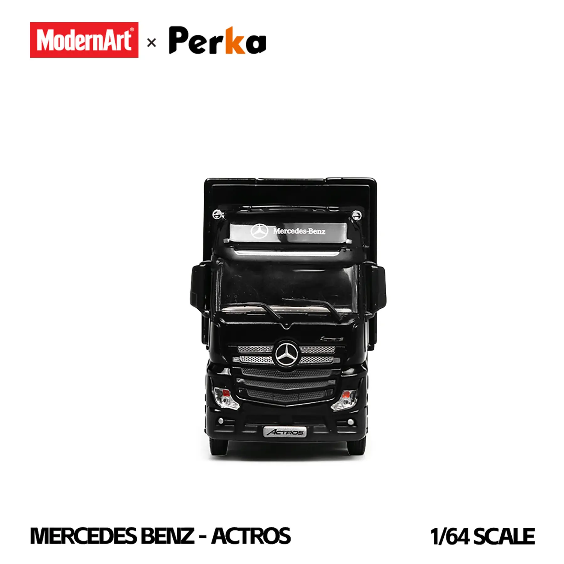 (PREVENTA) Modern Art & Perka 1:64 Mercedes-Benz Actros Winged Box-Type Semi-Trailer Transport Vehicle - Black Dot Matrix