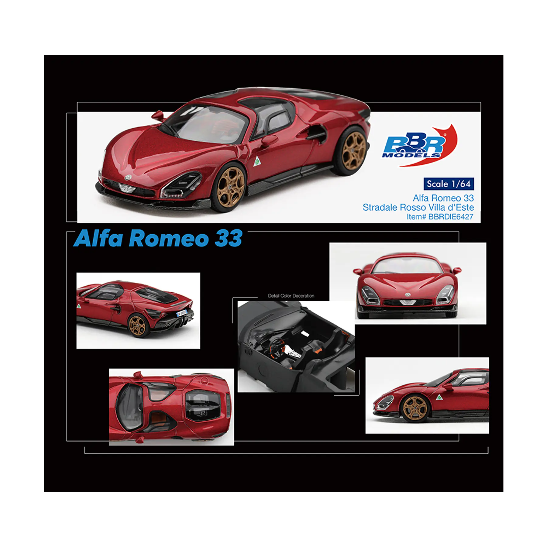 (PREVENTA) BBR Models 1:64 Alfa Romeo 33 Stradale Rosso Villa d’Este