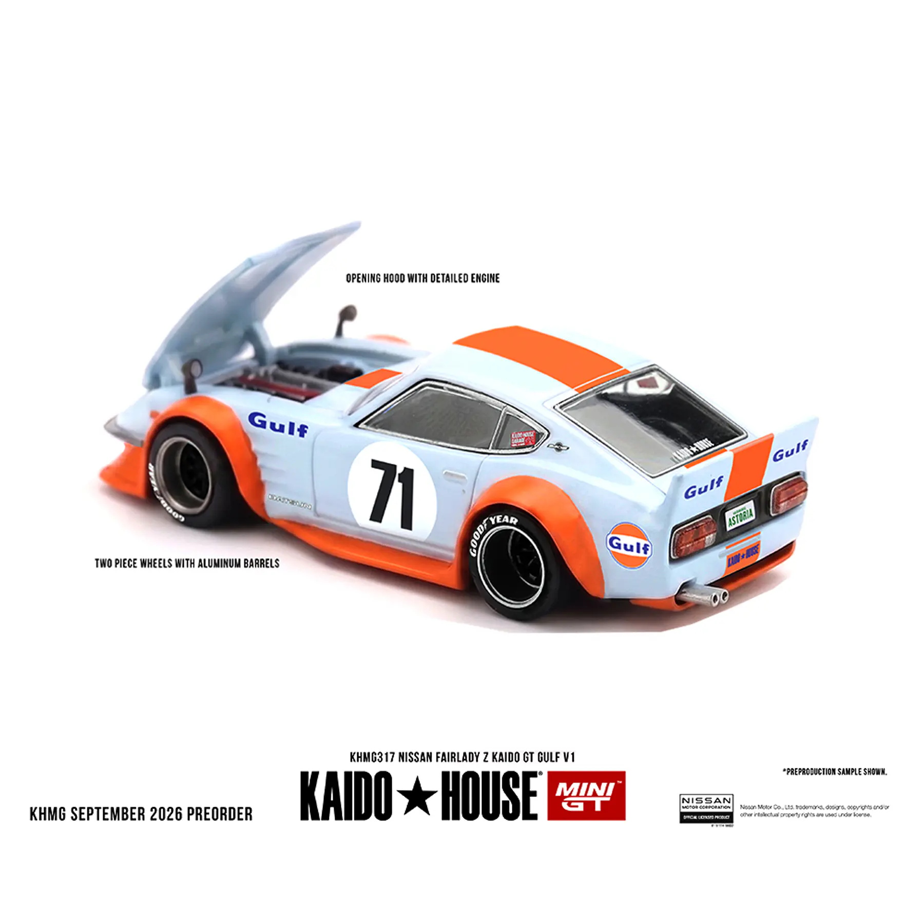 (PREVENTA) Kaido House x Mini GT Nissan Fairlady Z Kaido GT GULF V1 – Blue
