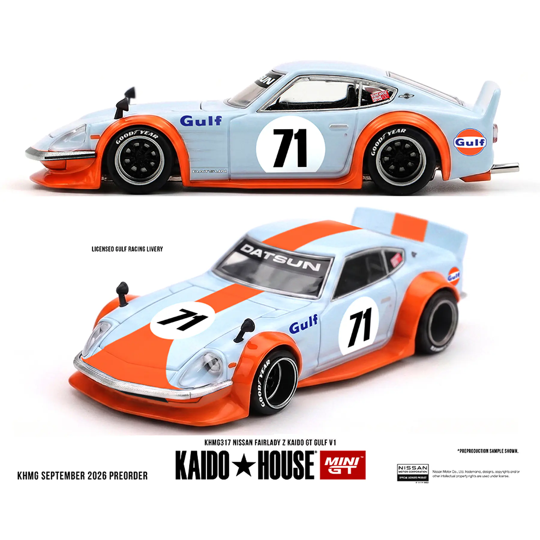 (PREVENTA) Kaido House x Mini GT Nissan Fairlady Z Kaido GT GULF V1 – Blue