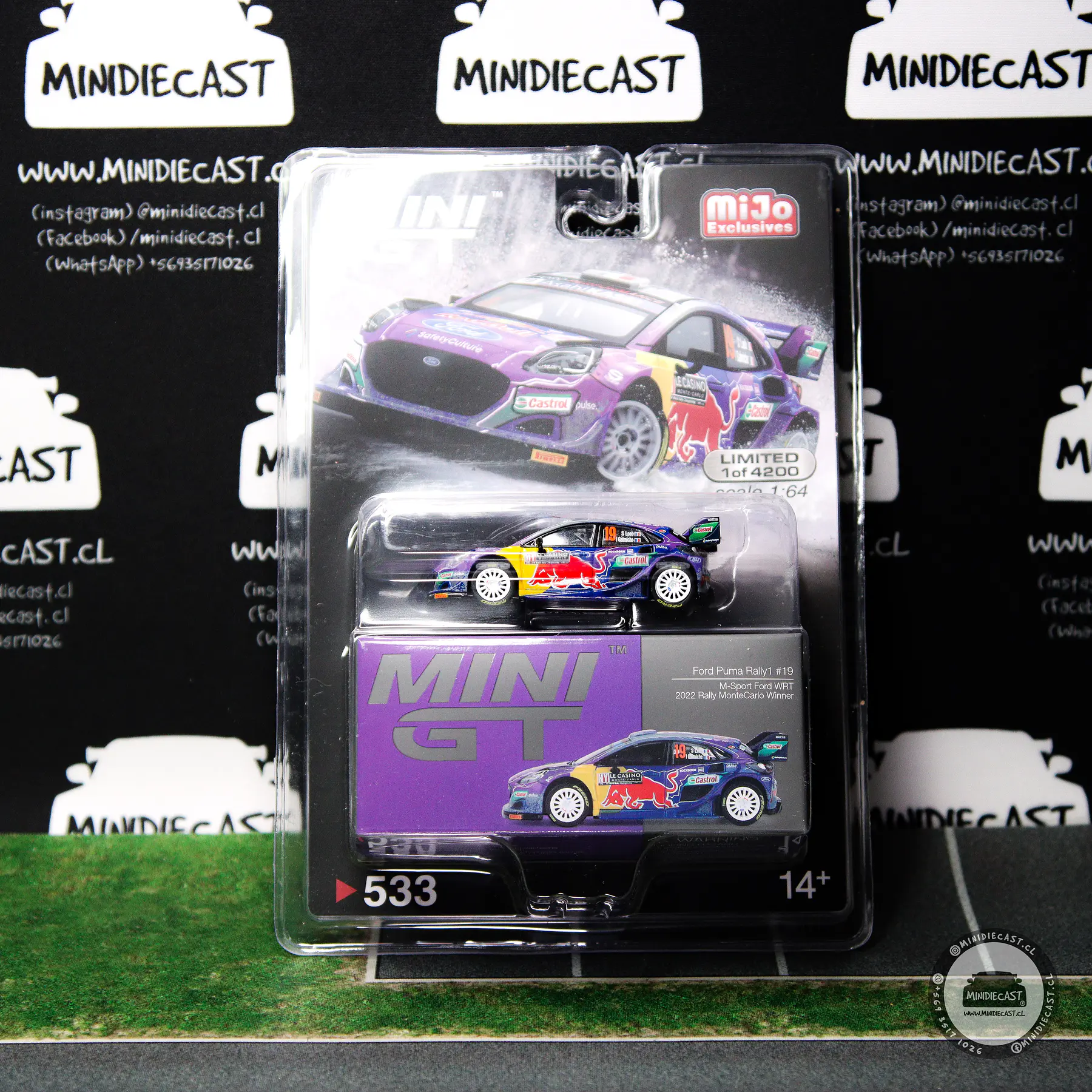 Mini GT 1:64 Ford Puma Rally1 #19 M-Sport Ford WRT 2022 Rally MonteCarlo Winner – Blue – Mijo Exclusives
