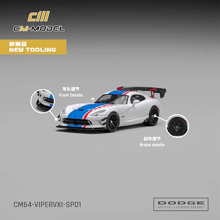 (PREVENTA) CM MODEL 1:64 Dodge Viper VXI ACR White with blue and red stripes