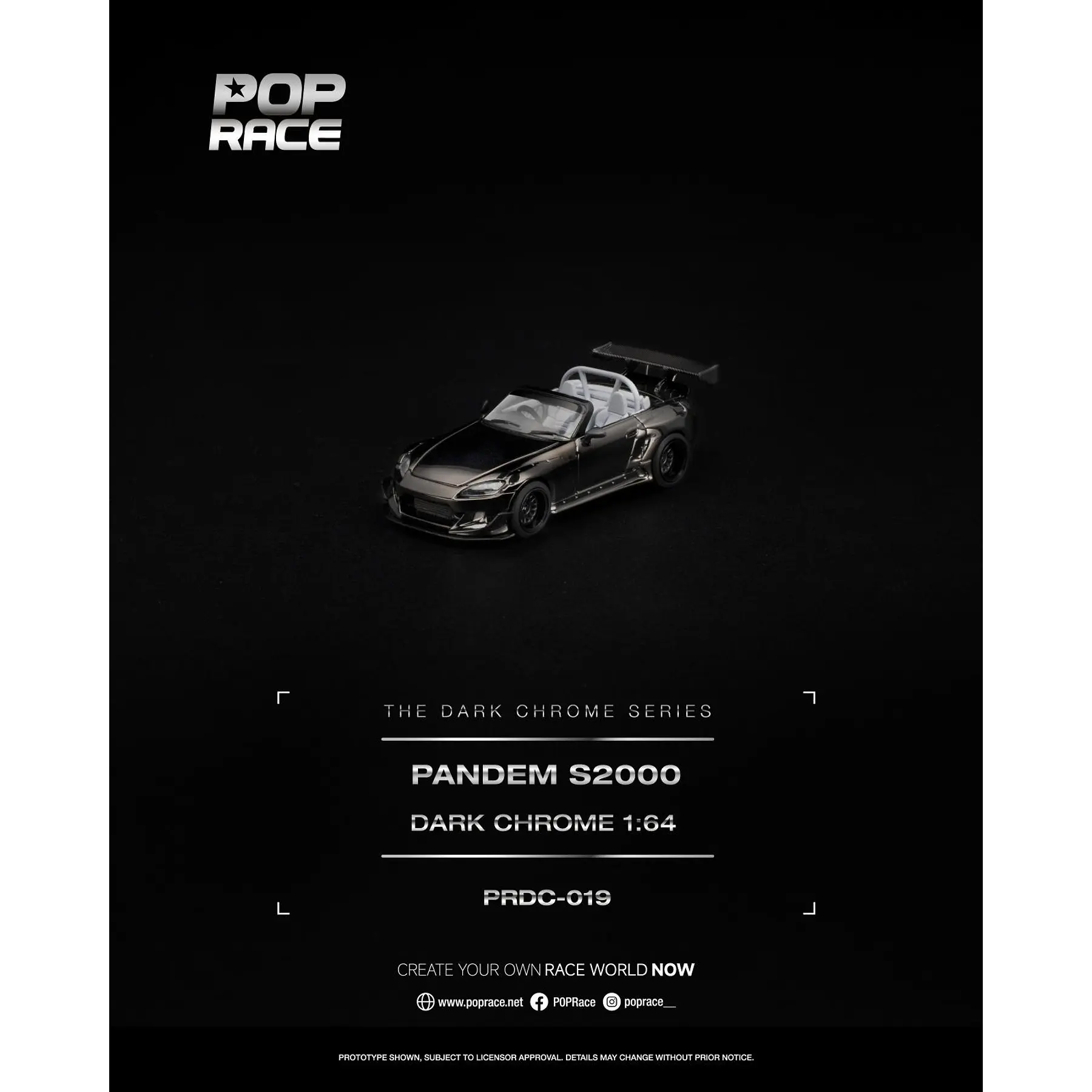 (PREVENTA) Pop Race 1:64 Honda Pandem S2000 Dark Chrome