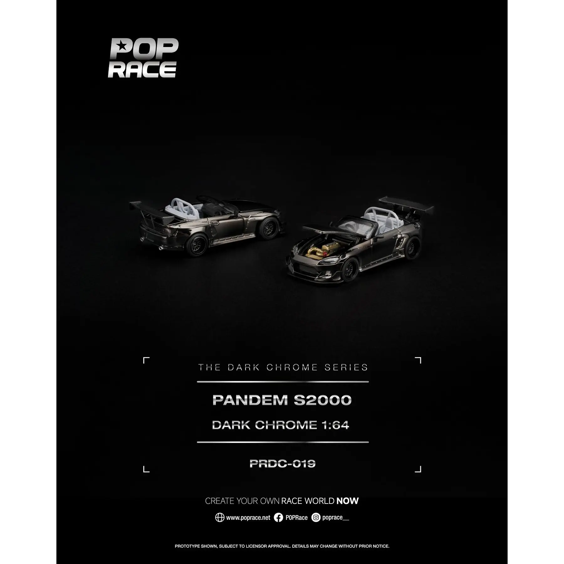 (PREVENTA) Pop Race 1:64 Honda Pandem S2000 Dark Chrome