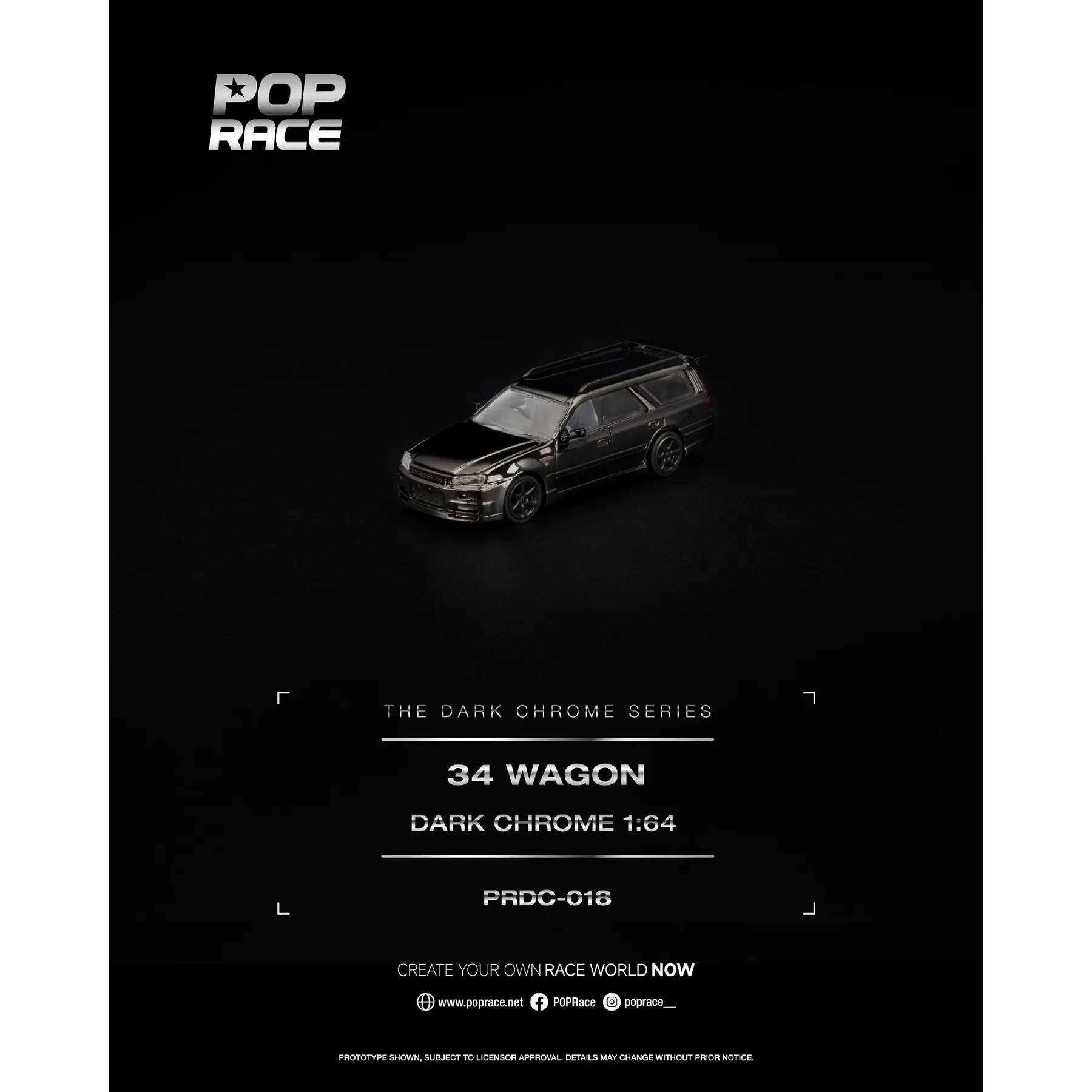 (PREVENTA) Pop Race 1:64 Nissan Skyline R34 Wagon Dark Chrome
