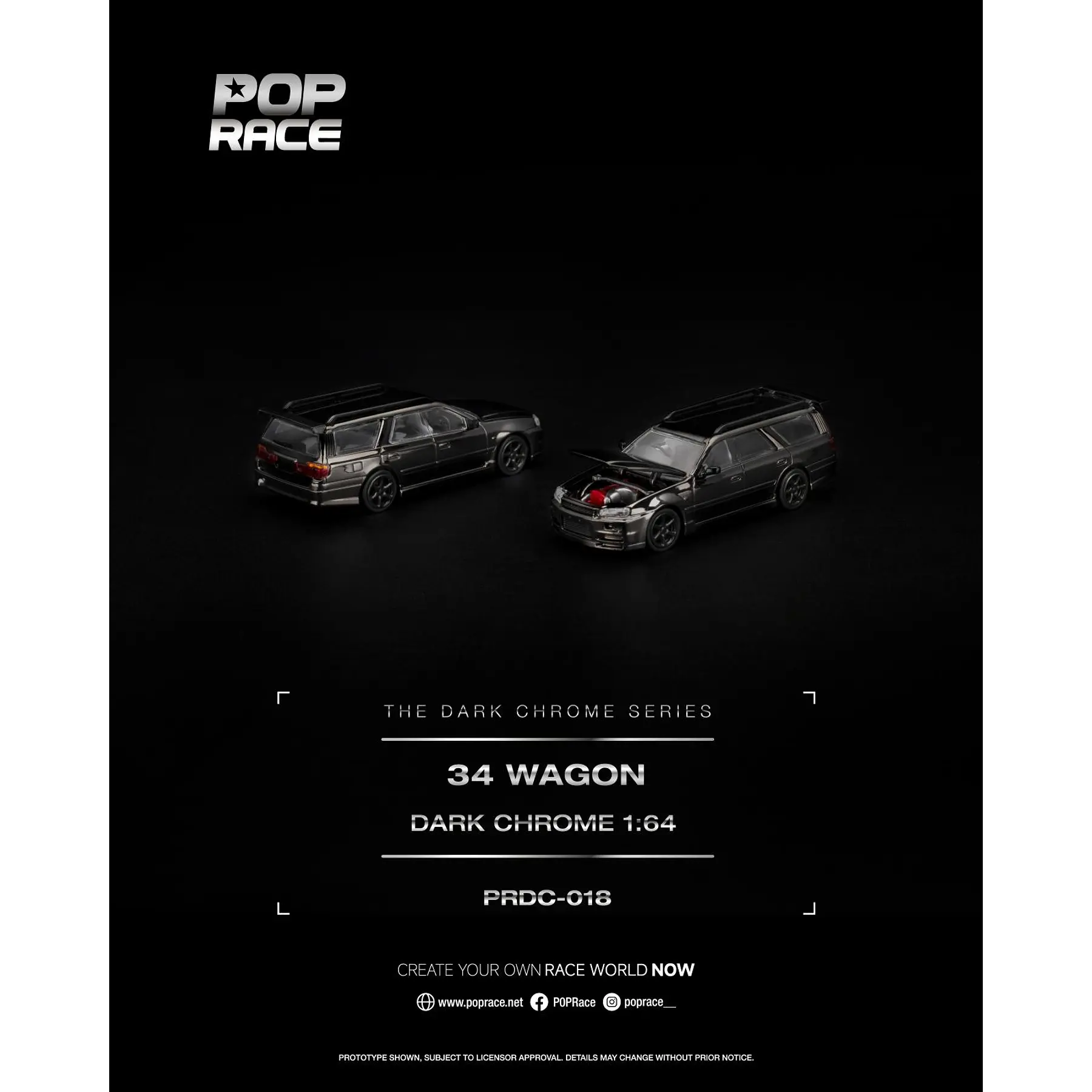 (PREVENTA) Pop Race 1:64 Nissan Skyline R34 Wagon Dark Chrome