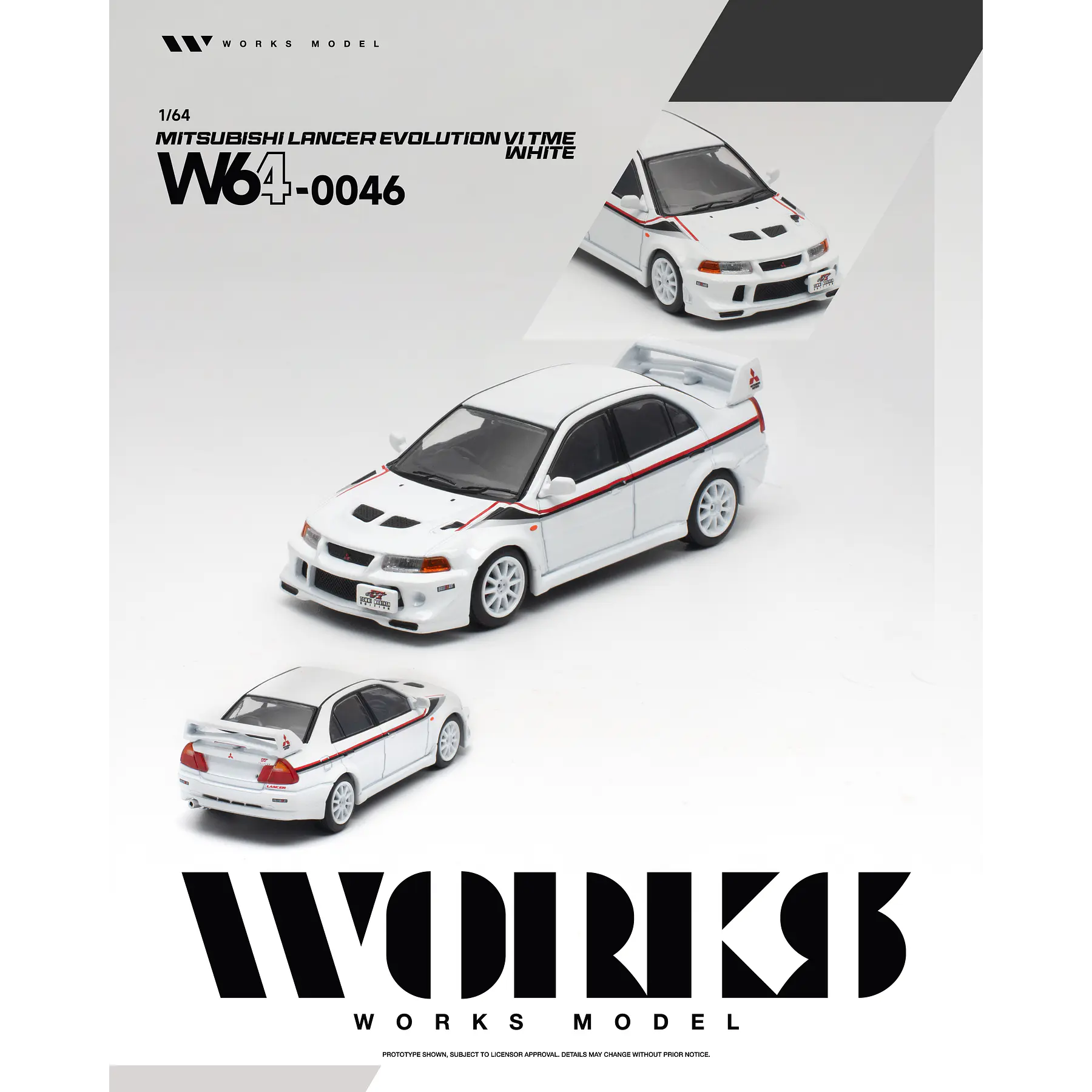 (PREVENTA) WORKS 1:64 Mitsubishi Lancer Evolution VI Tommi Makinen White