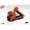 (PREVENTA) Mini GT 1:64 Scania 770S B8x4NA Hooklift Flatbed Orange – Limited Edition
