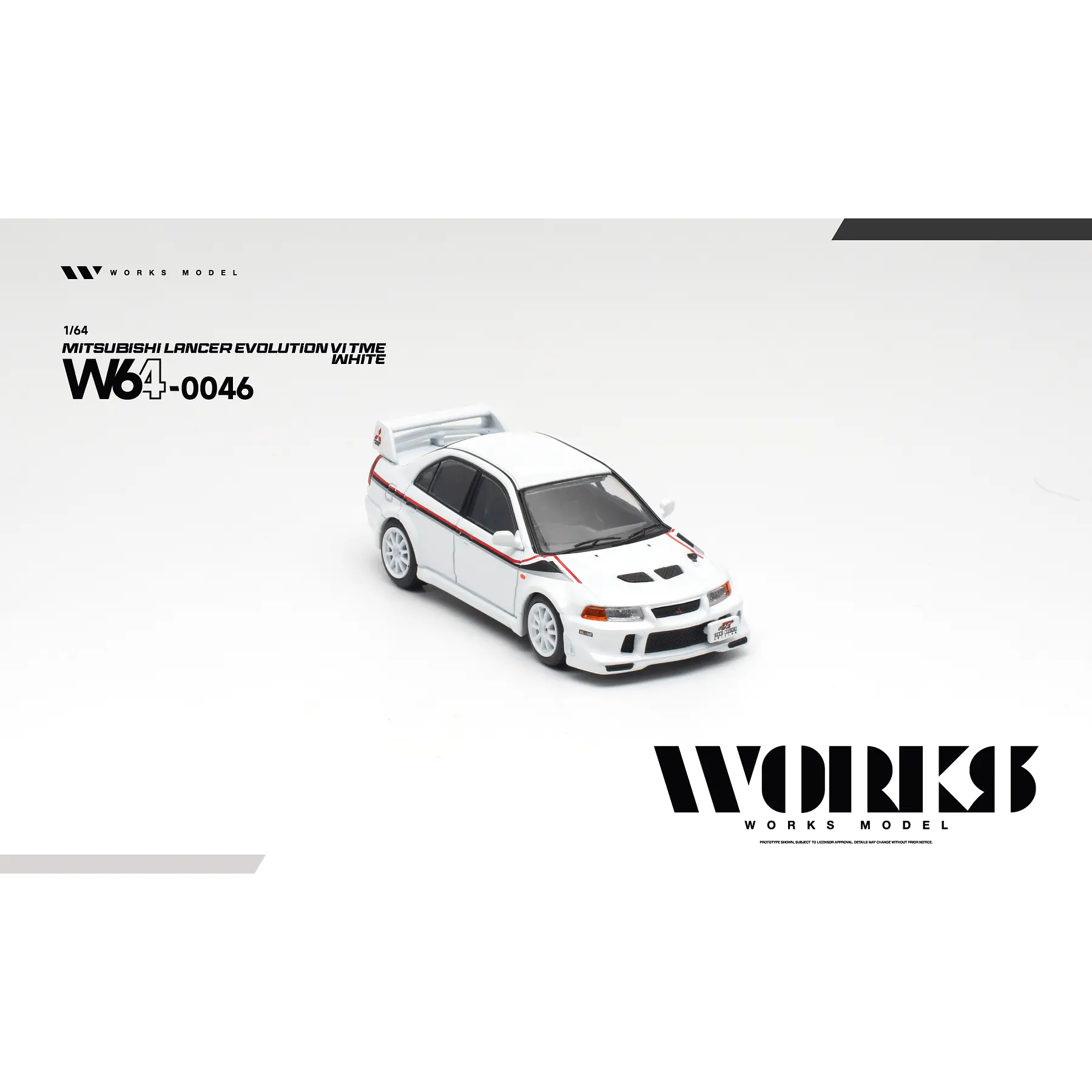 (PREVENTA) WORKS 1:64 Mitsubishi Lancer Evolution VI Tommi Makinen White
