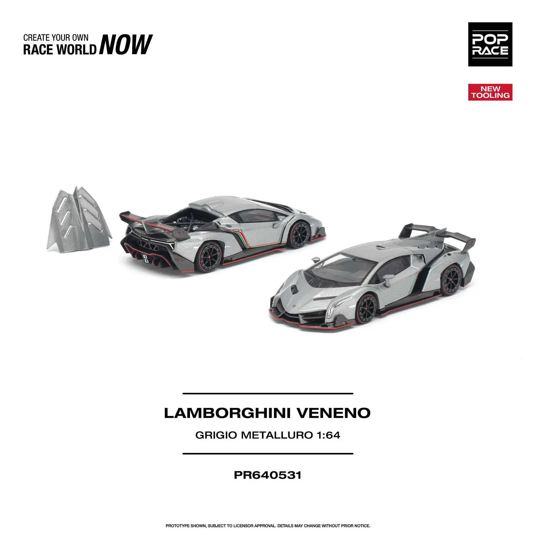 (PREVENTA) Pop Race 1:64 Lamborghini Veneno Grigio Metalluro
