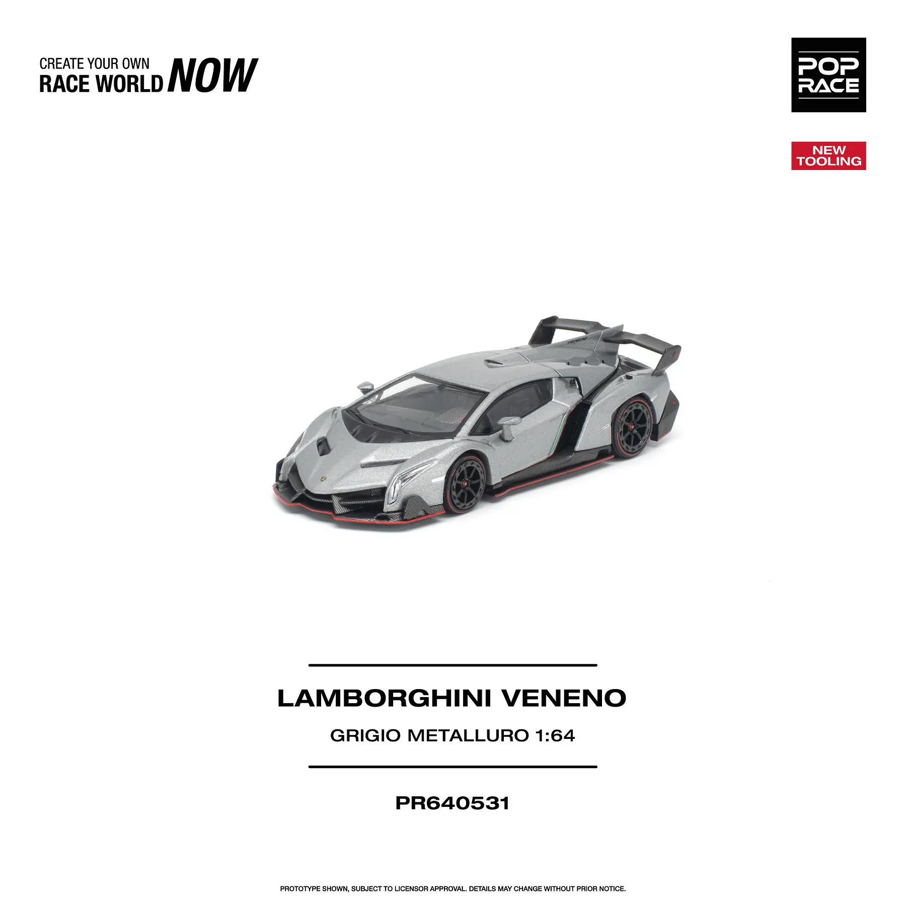 (PREVENTA) Pop Race 1:64 Lamborghini Veneno Grigio Metalluro