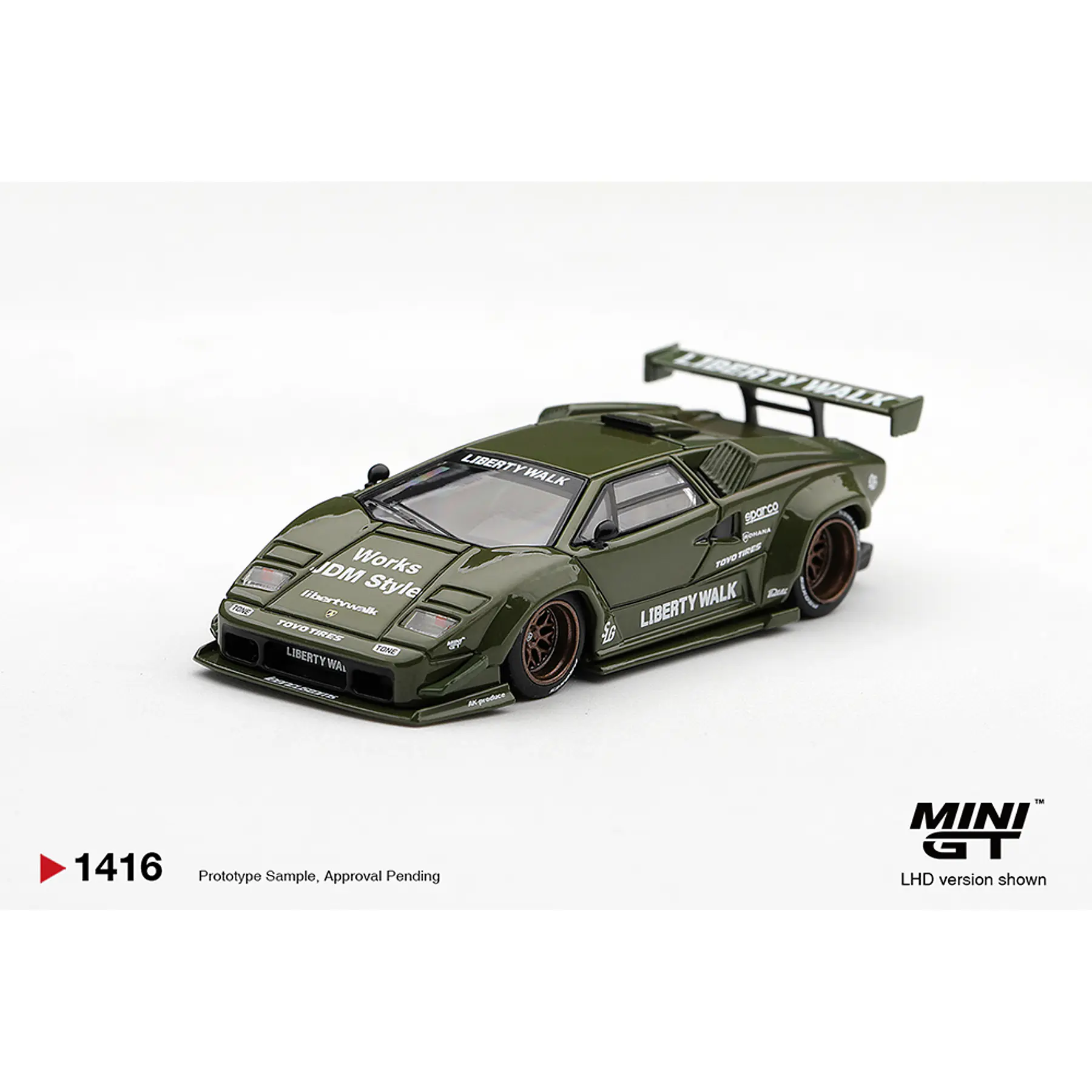 (PREVENTA) Mini GT 1:64 Lamborghini Countach LB-WORKS Army Green – Limited Edition