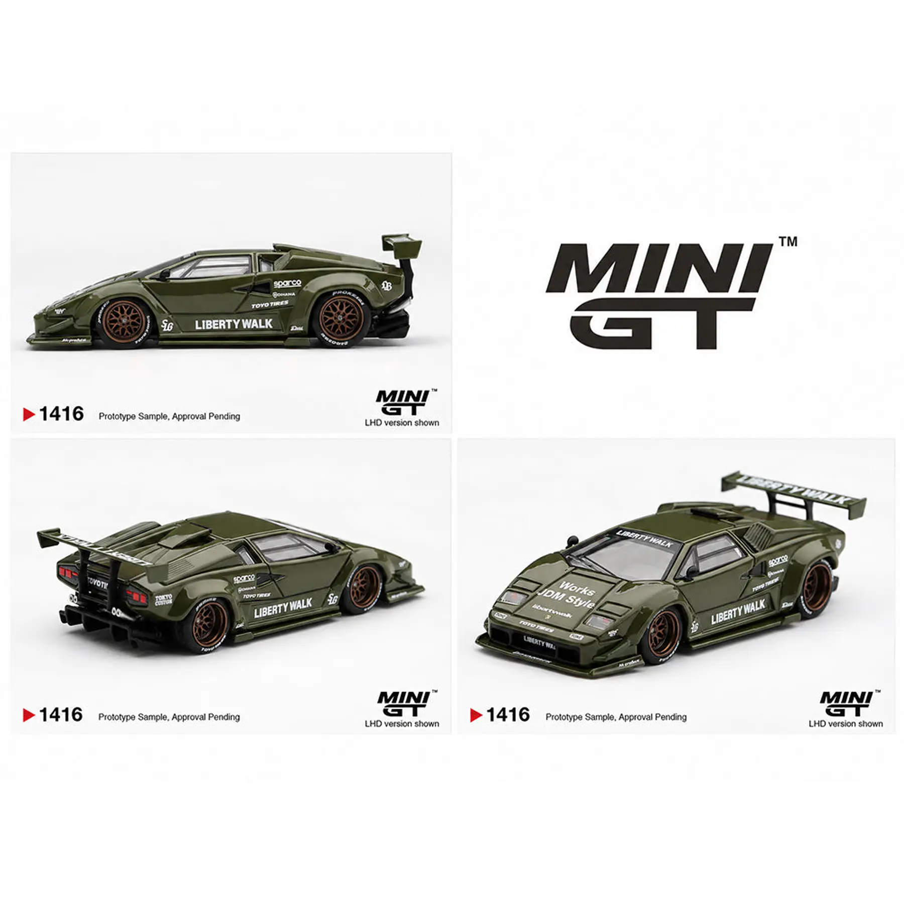 (PREVENTA) Mini GT 1:64 Lamborghini Countach LB-WORKS Army Green – Limited Edition