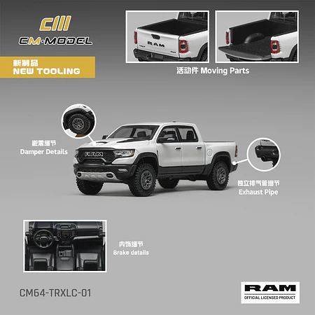 (PREVENTA) CM Model 1:64 2024 Ram 1500 TRX 6.2L Supercharged V8 Diamond White