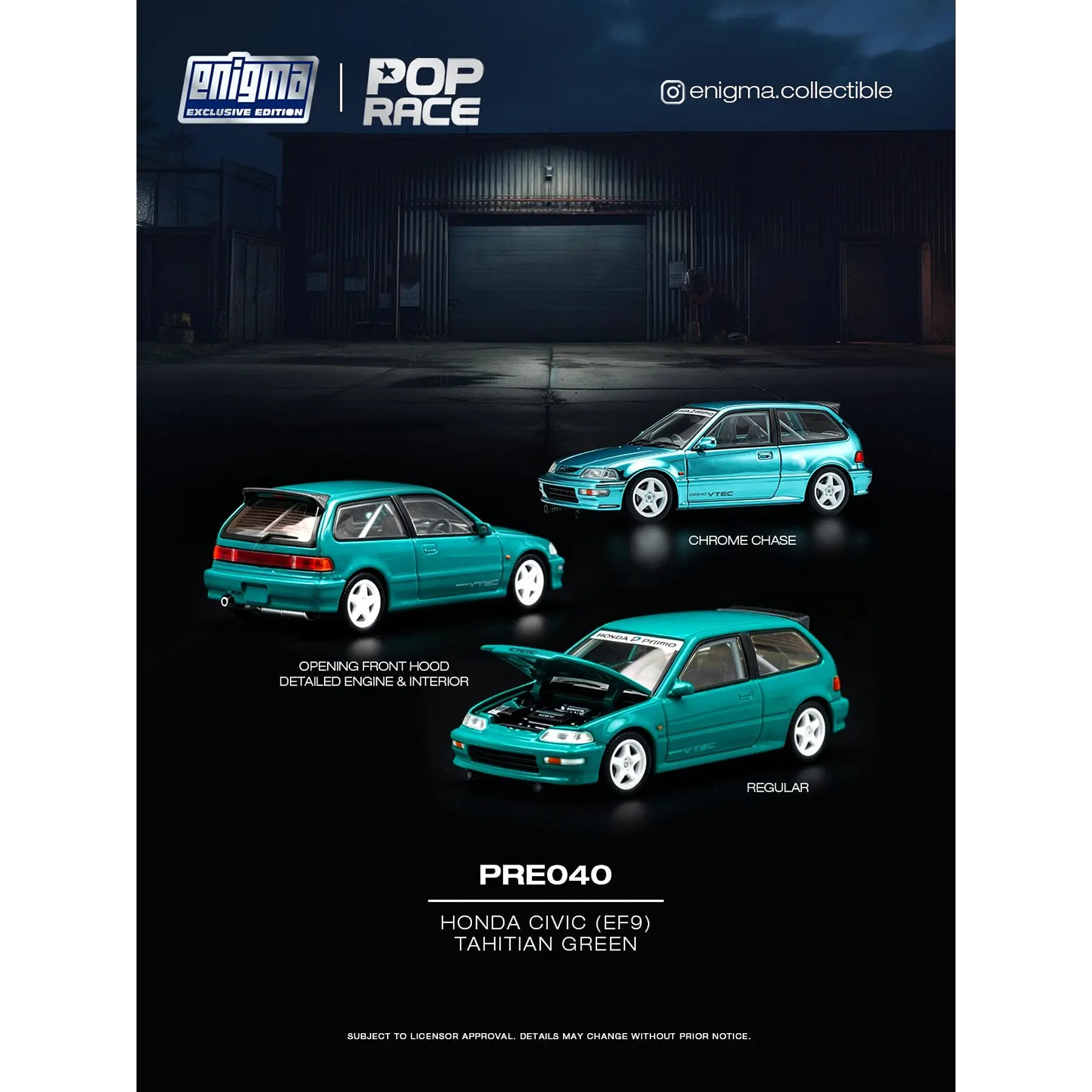 (PREVENTA) Pop Race 1:64 Honda Civic (EF9) - Tahitian Green