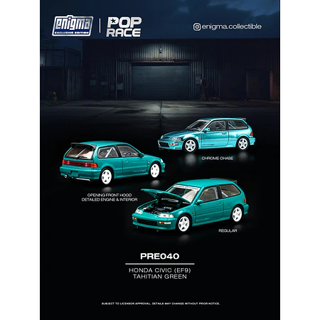 (PREVENTA) Pop Race 1:64 Honda Civic (EF9) - Tahitian Green