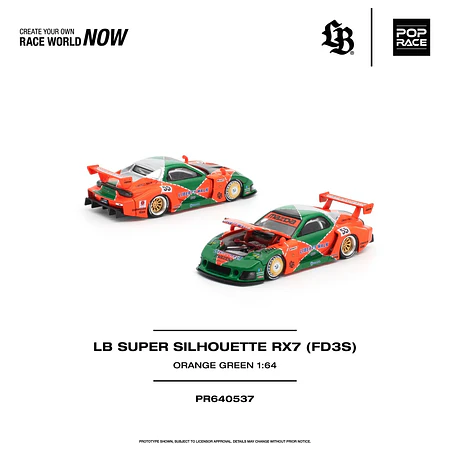 (PREVENTA) Pop Race 1:64 LB Super Silhouette Mazda RX7 (FD3S) Orange Green