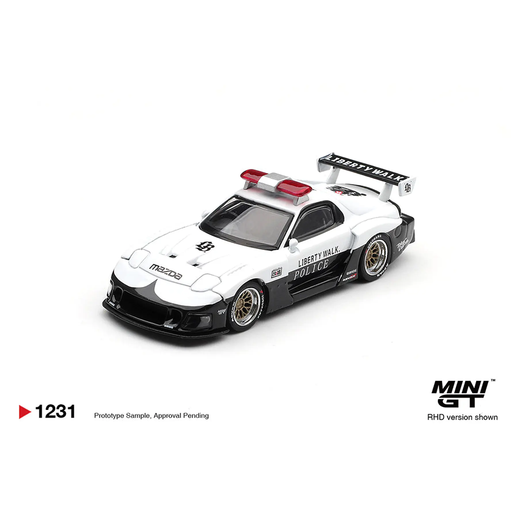 (PREVENTA) Mini GT 1:64 MAZDA RX-7 LB-Super Silhouette Police – White – Limited Edition