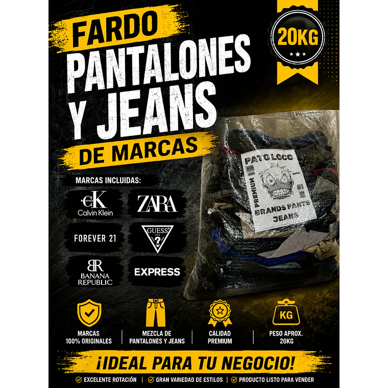 Fardo Jeans y pantalones Marcas 20 kg  2