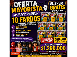 OFERTA MAYORISTA – 10 FARDOS DE DISFRACES PREMIUM