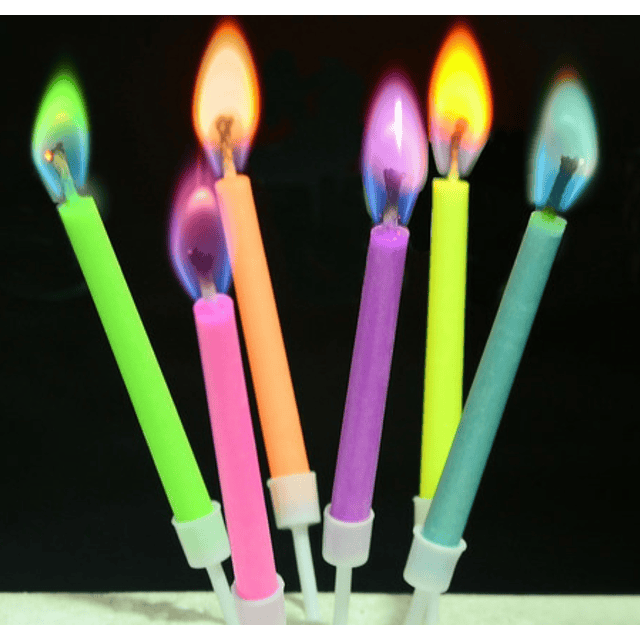 Pack 12 Velas Llama De Color, Novedad, Cumpleaños