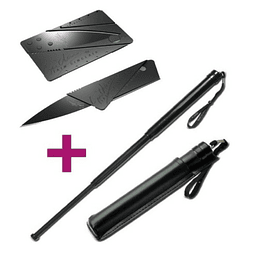 Pack Bastón Defensa Personal + Cuchillo Tarjeta Plegable