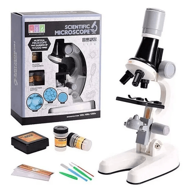 Kit Microscopio Compuesto Con Luz  1200x blanco