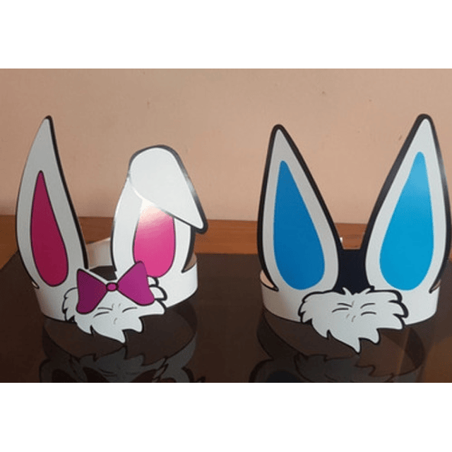 50 X Cintillo Cartón Orejitas Conejo De Pascua Rosa O Celest
