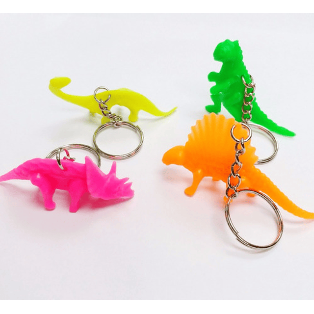 12 Llaveros De Dinosaurio, Vivos Colores Sorpresa Cumpleaños