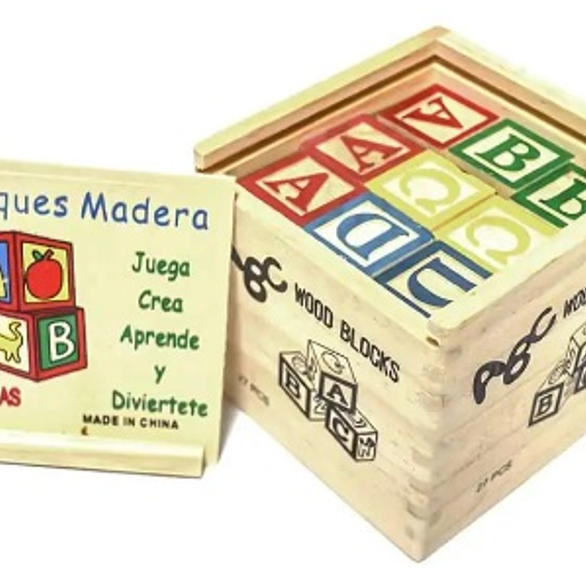 Cubo 27 Piezas Madera Letras Números 1