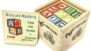 Cubo 27 Piezas Madera Letras Números