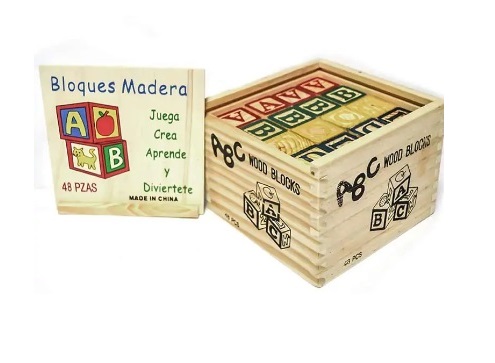 Cubo 48 Piezas Madera Letras Números