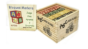 Cubo 48 Piezas Madera Letras Números