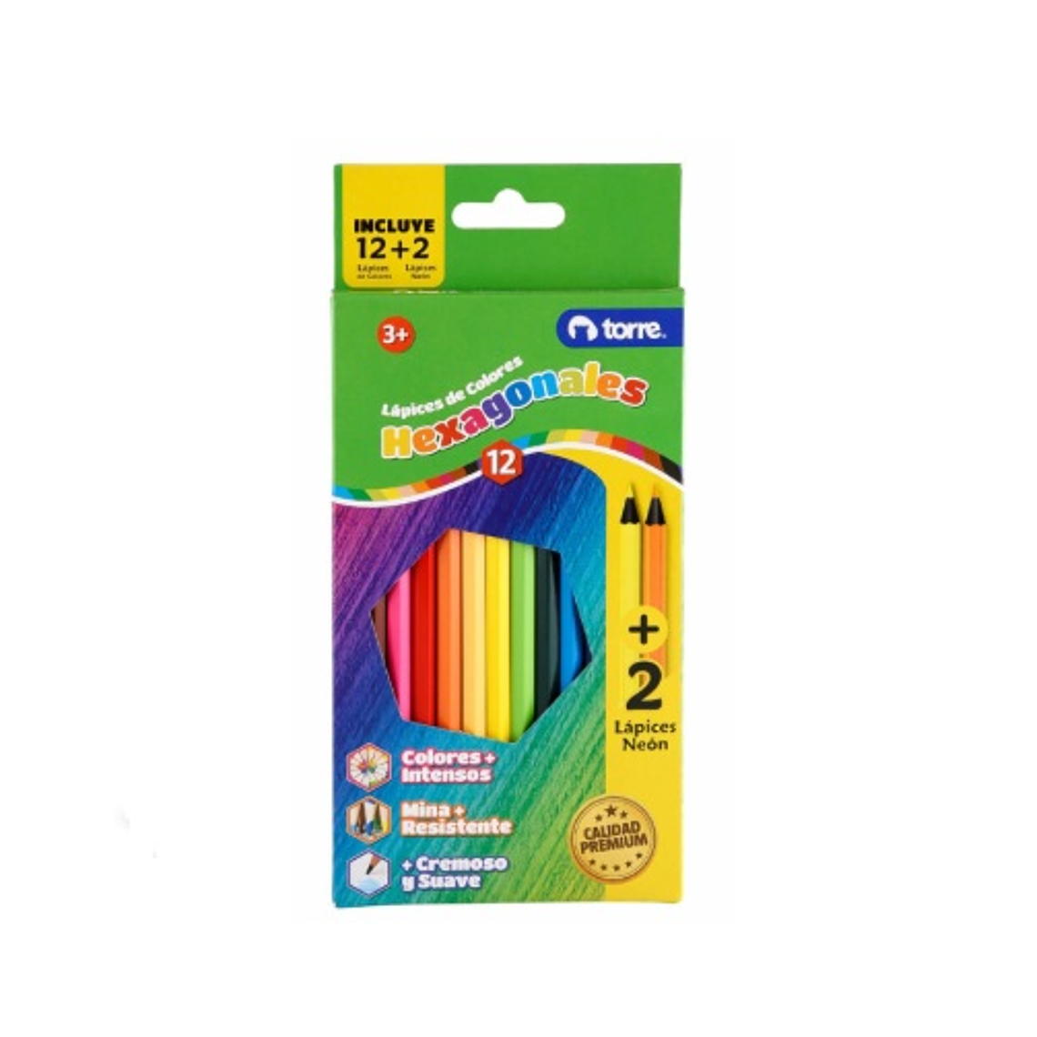 Lápiz De Madera Hexagonal 12 Colores + 2 Neon 1