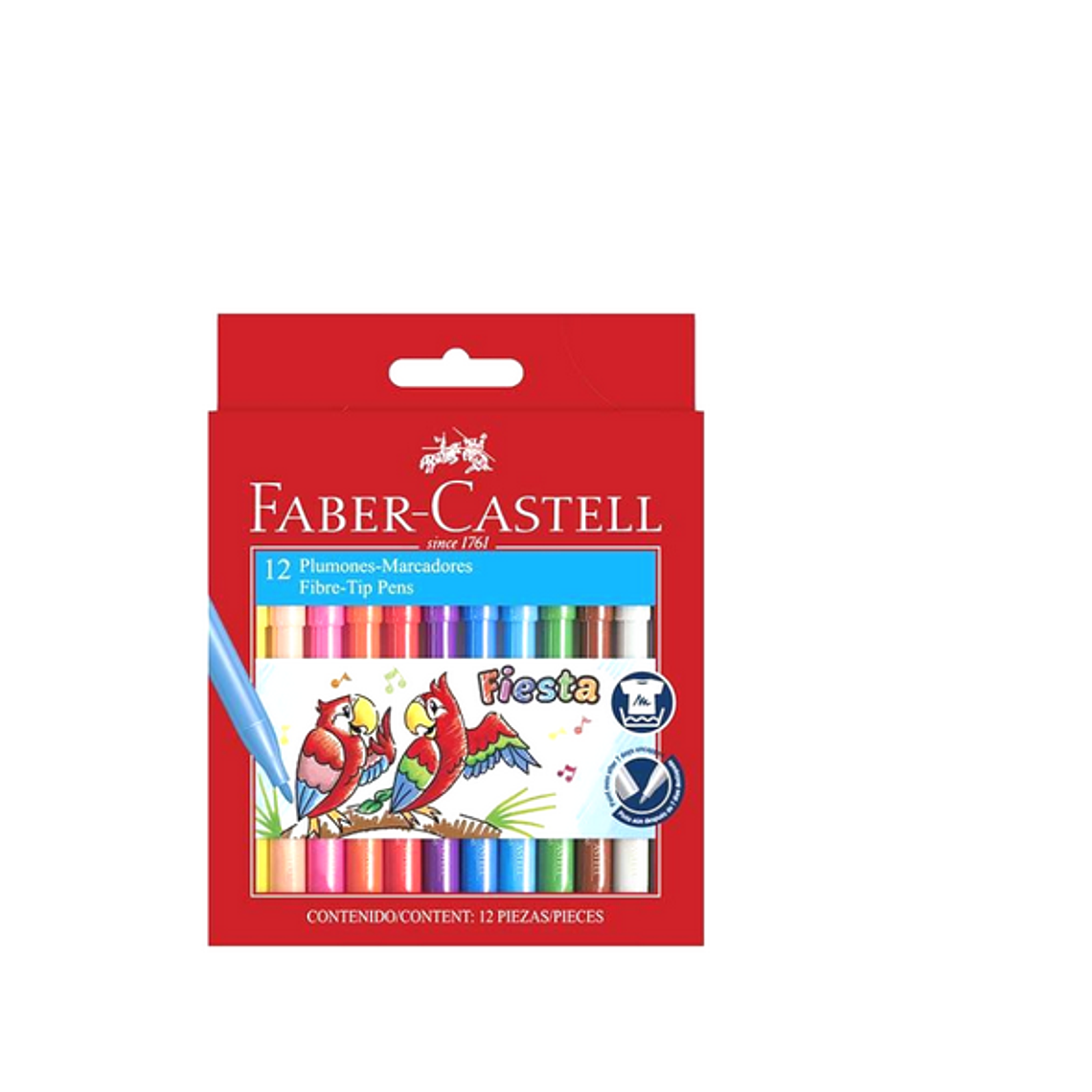 MARCADOR SCRIPTO 12 COLORES DELGADOS FABER FIESTA  1