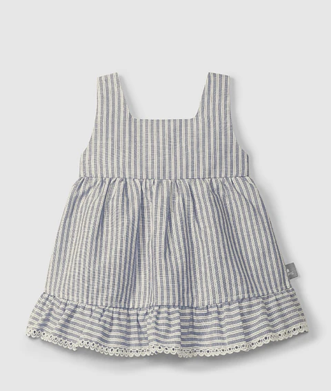 Vestido tecido riscas bordado inglês