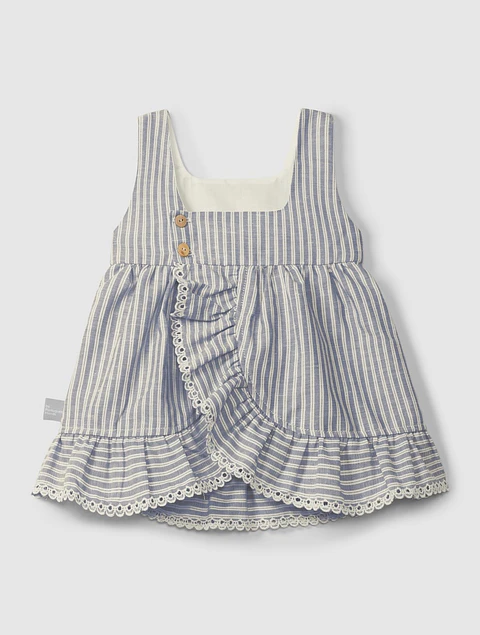 Vestido tecido riscas bordado inglês