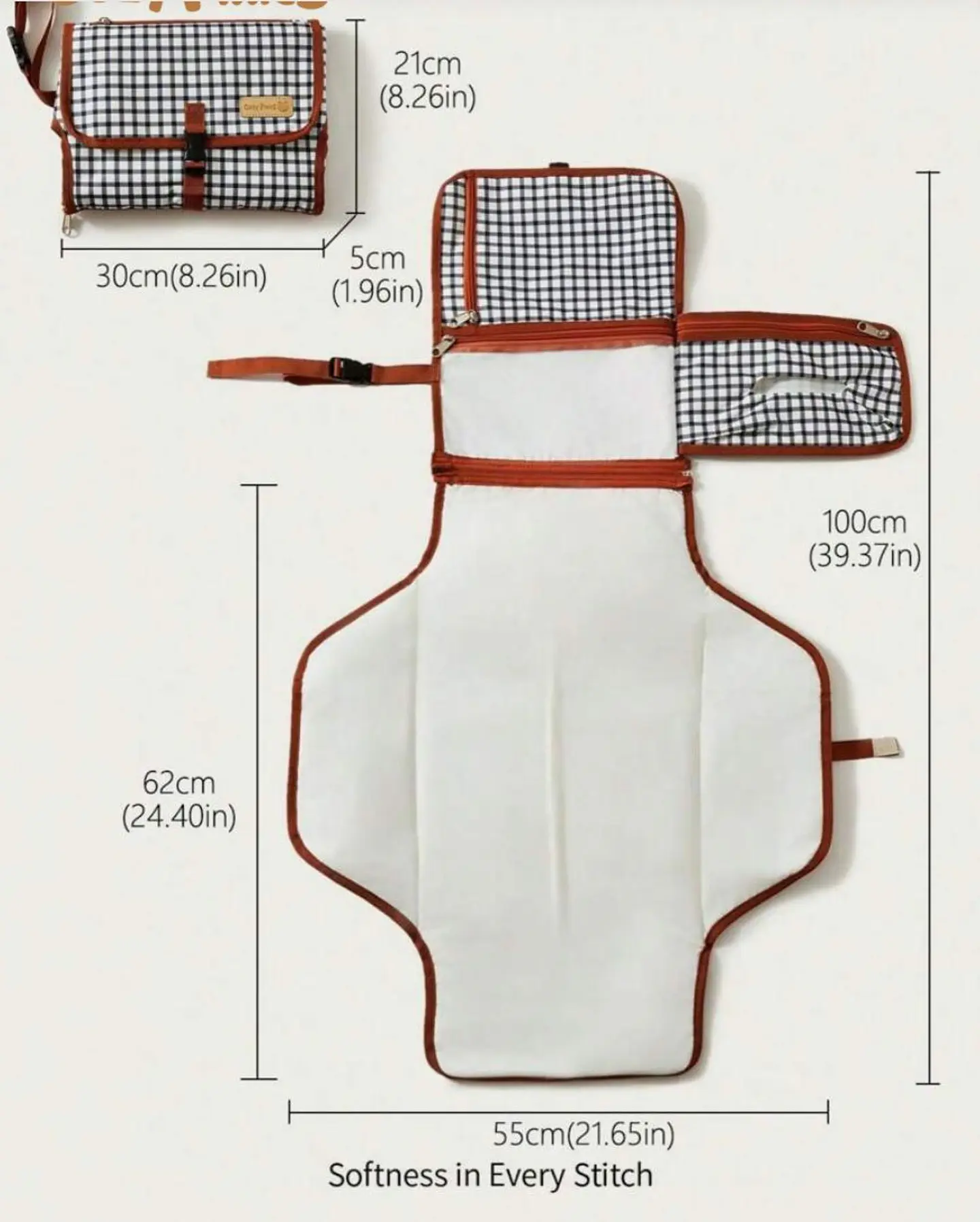 Cambiador de Pañales Portátil Impermeable a Cuadros 3