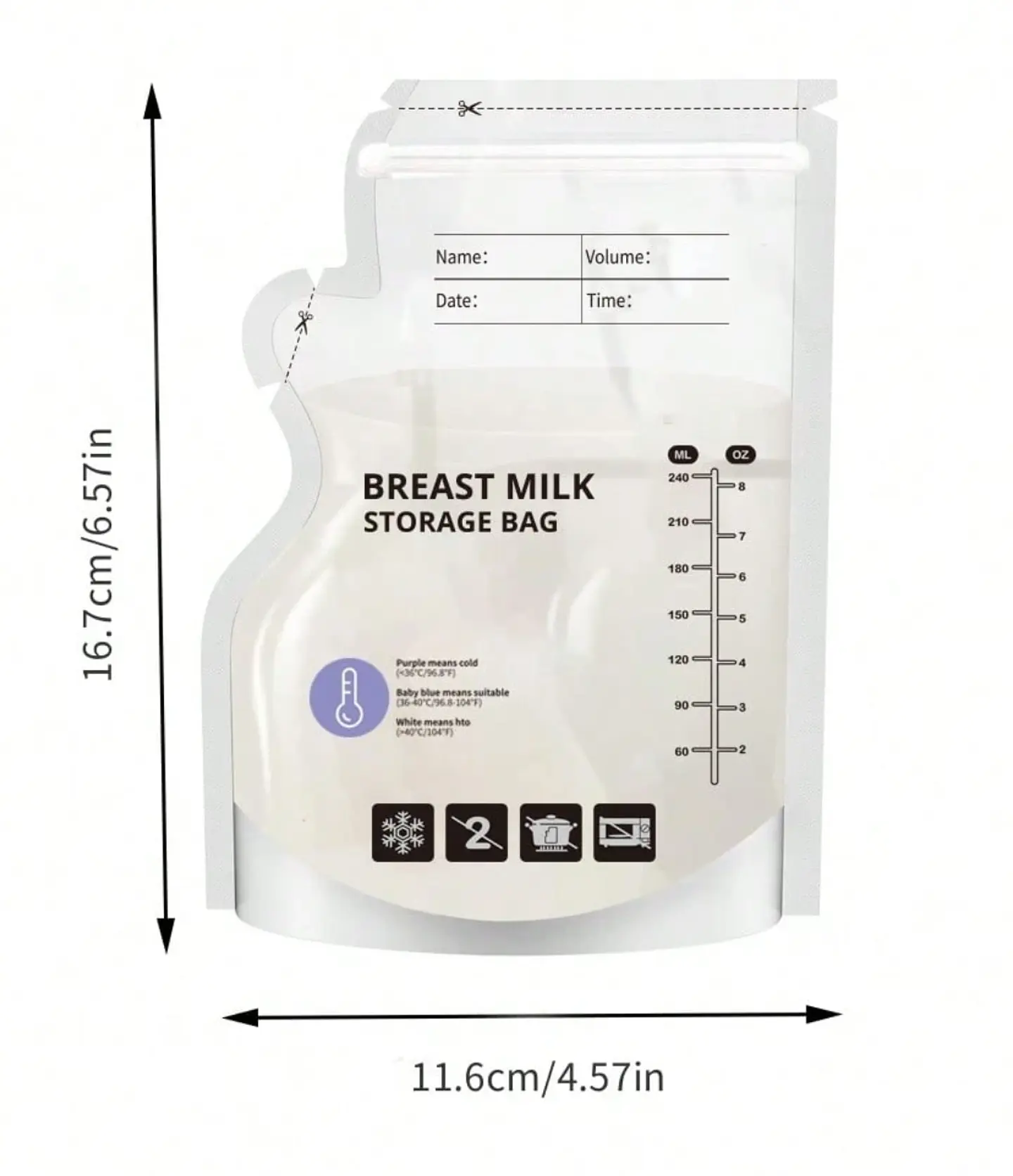 30 Bolsas Almacenamiento Leche Materna 240ml con Sensor de Temperatura 2